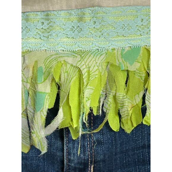 Fringe belt sash handmade cream and green festival fringe belt - Picture 5 of 10